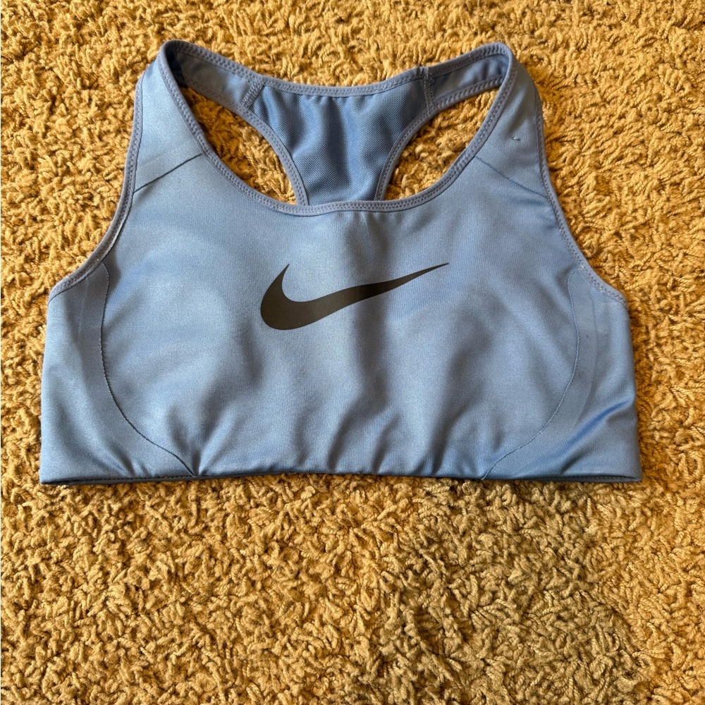 Nike Women's Blue Sports Bra with Black Logo